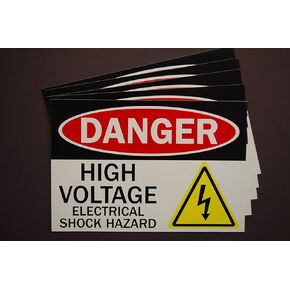 Danger - High Voltage Electrical Shock Hazard Vinyl Stickers (5 Pack!) Decals Waterproof Sign Placard 6" X 4" (X5PS2)