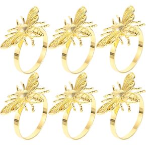 6pcs Gold Bee Napkin Rings Dinner Table Setting Metal Easter Napkin Buckles Bees Napkin Holders Alloy Napkin Ring Baby Shower Birthday Wedding Party Favor