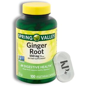 Spring Valley Ginger Root, 550 mg, Ginger Root Dietary Supplement, Ginger Root Capsules, Ginger Root, 100 Count + Pill case Included