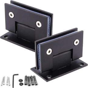 2 Pack 90-Degree Glass Door Hinge, Shower Hinges Replacement Parts, Stainless Steel Cabinet Door Hinge Bathroom Clip for 3/8" to 1/2"Glass, Wall-to-Glass Stoving Varnish Matt Black Finish