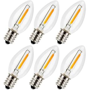 EvaStary Night Light Bulbs, C7 LED Candelabra Bulb, E12 Base Salt Lamp Replacement Bulb, 7W Incandescent Bulbs Equivalent, for Chandeliser Candles, Warm White 2700K, Clear, 6 Pack