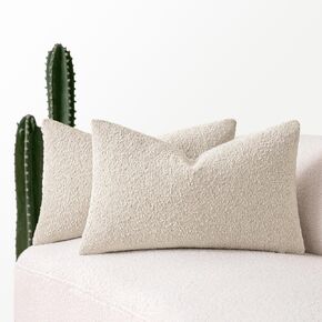 MIULEE Set of 2 Beige Throw Pillow Covers 12x20 Inch Decorative Couch Pillow Covers Textured Boucle Accent Solid Pillow Cases Soft for Cushion Chair Sofa Bedroom Livingroom Home Decor