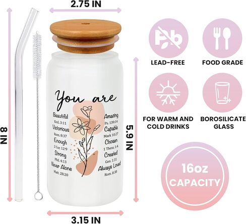 Christian Gifts for Women - Religious Gifts for Women, Inspirational Gifts - Birthday Gifts for Women - Gifts for Women, Ladies Gifts - Spiritual Gifts for Women - Jesus Gifts - 16 Oz Can Glass in Saudi Arabia