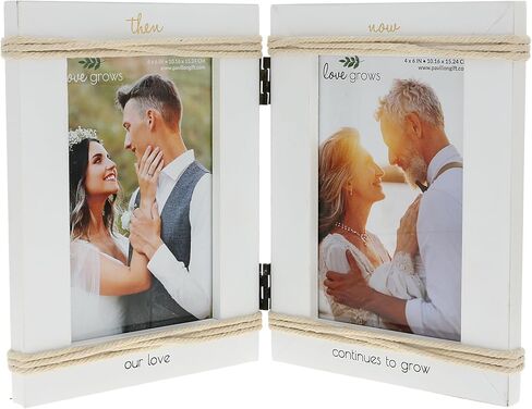 Pavilion - Then & Now - Our Love Continues To Grow - Double 4" x 6" Vertical Hinged Picture Frame Photo Holder Newly Engaged Fiancé Fiancée Couple Party Gift Upcoming Wedding Anniversary Wife Husband Milestone Present in Saudi Arabia
