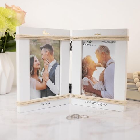 Pavilion - Then & Now - Our Love Continues To Grow - Double 4" x 6" Vertical Hinged Picture Frame Photo Holder Newly Engaged Fiancé Fiancée Couple Party Gift Upcoming Wedding Anniversary Wife Husband Milestone Present in Saudi Arabia