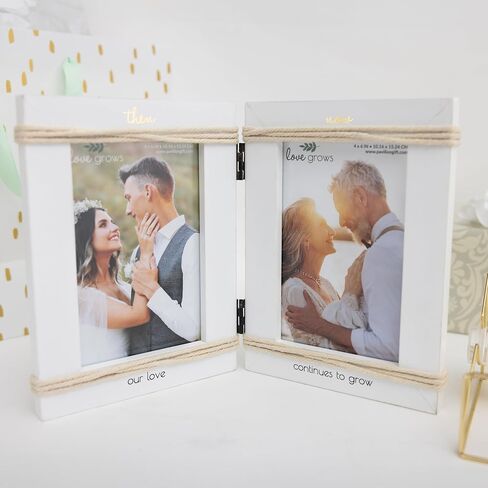 Pavilion - Then & Now - Our Love Continues To Grow - Double 4" x 6" Vertical Hinged Picture Frame Photo Holder Newly Engaged Fiancé Fiancée Couple Party Gift Upcoming Wedding Anniversary Wife Husband Milestone Present in Saudi Arabia