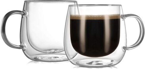 CNGLASS Double Wall Glass Cappuccino Mugs 8.1oz,Clear Insulated Glass Coffee Mug with Handle for Espresso,Latte,Tea,Set of 2 in Saudi Arabia