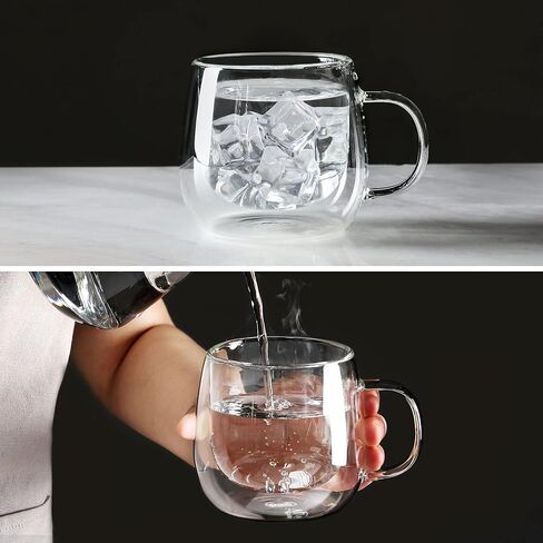 CNGLASS Double Wall Glass Cappuccino Mugs 8.1oz,Clear Insulated Glass Coffee Mug with Handle for Espresso,Latte,Tea,Set of 2 in Saudi Arabia