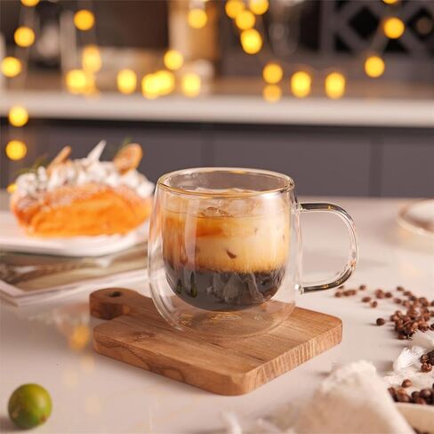 CNGLASS Double Wall Glass Cappuccino Mugs 8.1oz,Clear Insulated Glass Coffee Mug with Handle for Espresso,Latte,Tea,Set of 2 in Saudi Arabia
