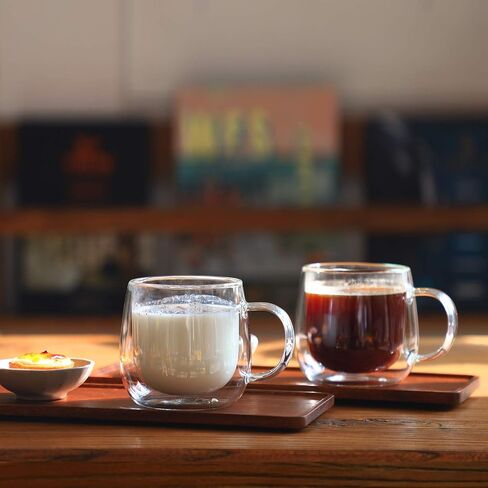 CNGLASS Double Wall Glass Cappuccino Mugs 8.1oz,Clear Insulated Glass Coffee Mug with Handle for Espresso,Latte,Tea,Set of 2 in Saudi Arabia