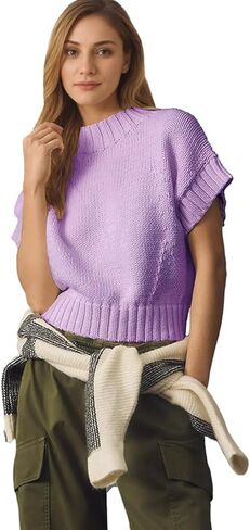 سترة نسائية من Malajisi برقبة وهمية وأكمام قصيرة وسترات صوفية كاجوال سادة مقصوصة in Kuwait