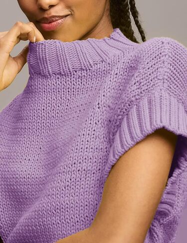 سترة نسائية من Malajisi برقبة وهمية وأكمام قصيرة وسترات صوفية كاجوال سادة مقصوصة in Kuwait