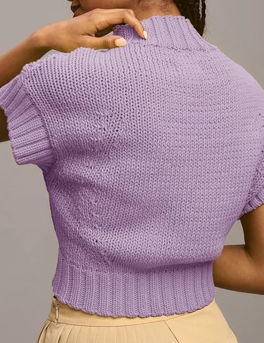 سترة نسائية من Malajisi برقبة وهمية وأكمام قصيرة وسترات صوفية كاجوال سادة مقصوصة in Kuwait