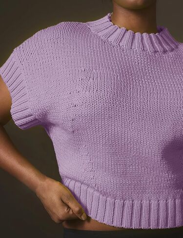 سترة نسائية من Malajisi برقبة وهمية وأكمام قصيرة وسترات صوفية كاجوال سادة مقصوصة in Kuwait