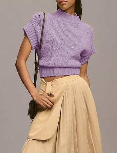 سترة نسائية من Malajisi برقبة وهمية وأكمام قصيرة وسترات صوفية كاجوال سادة مقصوصة in Kuwait