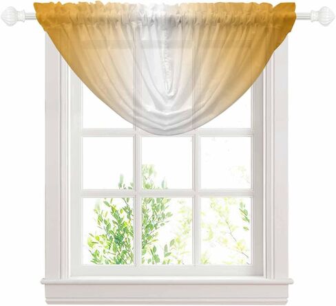 Grey Ombre Waterfall Valance Curtains, Farmhouse Sheer Swag Valance for Window Treatments, Gray Gradient Rod Pocket Elegant Valances for Living Room/Cafe, 38.5" x 47.21", 2 Panels in Saudi Arabia
