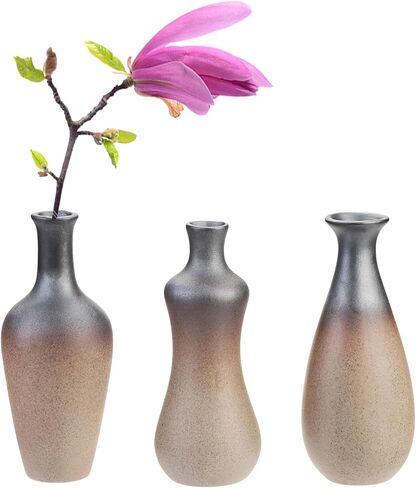 مجموعة ديكونوي مكونة من 3 مزهريات صغيرة من السيراميك البني، مزهريات ريفية لطيفة للقطع المركزية، مزهرية زهور مفردة رفيعة لبيوت المزرعة لغرفة المعيشة، المنزل، الرف، الطاولة، رف الكتب، ديكور المدخل in Kuwait