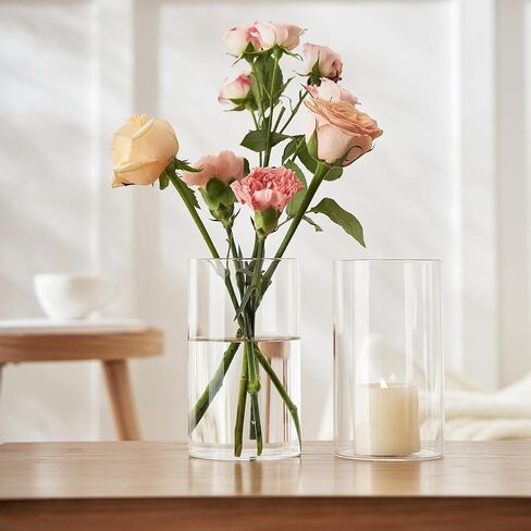 12 قطعة من المزهريات الأسطوانية الزجاجية الشفافة من Jelofly للقطع المركزية بطول 15.24 سم مزهرية زجاجية على شكل إعصار حامل شموع عائمة للمنزل وحفلات الزفاف وديكور الطاولة in Kuwait