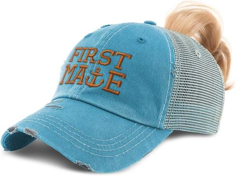 Womens Ponytail Cap First Mate Boat Ship Orange Embroidery Cotton Strap Closure in Saudi Arabia