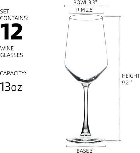YANGNAY Wine Glasses with Black Stem & Base (Set of 6, 13 Oz), Clear Wine Glasses for Red or White Wine, Smooth Rim, Dishwasher Safe in Saudi Arabia