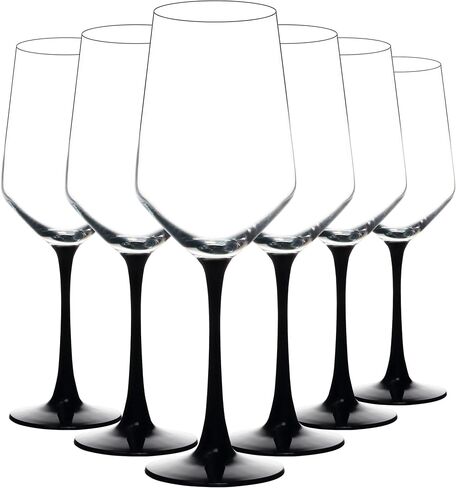 YANGNAY Wine Glasses with Black Stem & Base (Set of 6, 13 Oz), Clear Wine Glasses for Red or White Wine, Smooth Rim, Dishwasher Safe in Saudi Arabia