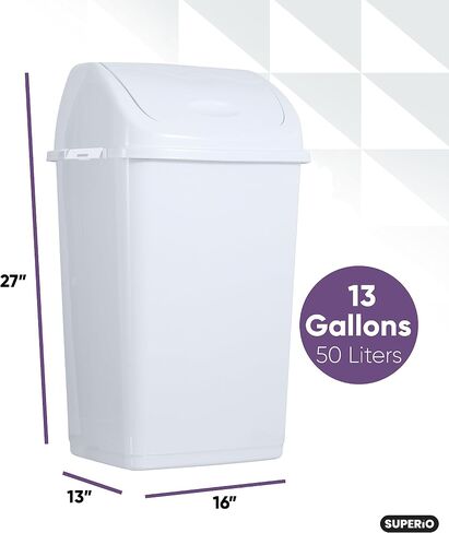 Superio Mini Desktop Trash Can with Swing Top Lid Portable Plastic Garbage Can for Countertop, Desktop, Make up Vanity, Bathroom, Car, Under Sink, Dorm, Compact Waste Bin 5 L, 1.25 Gal. (White) in Saudi Arabia