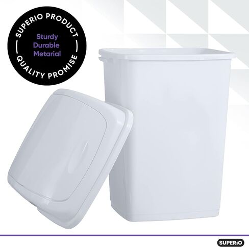 Superio Mini Desktop Trash Can with Swing Top Lid Portable Plastic Garbage Can for Countertop, Desktop, Make up Vanity, Bathroom, Car, Under Sink, Dorm, Compact Waste Bin 5 L, 1.25 Gal. (White) in Saudi Arabia
