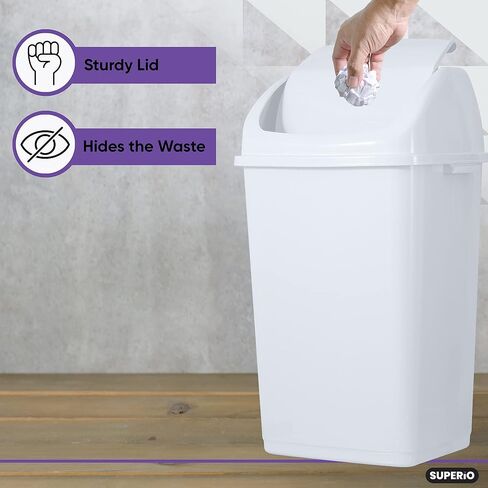 Superio Mini Desktop Trash Can with Swing Top Lid Portable Plastic Garbage Can for Countertop, Desktop, Make up Vanity, Bathroom, Car, Under Sink, Dorm, Compact Waste Bin 5 L, 1.25 Gal. (White) in Saudi Arabia