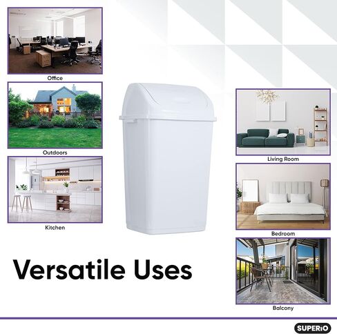 Superio Mini Desktop Trash Can with Swing Top Lid Portable Plastic Garbage Can for Countertop, Desktop, Make up Vanity, Bathroom, Car, Under Sink, Dorm, Compact Waste Bin 5 L, 1.25 Gal. (White) in Saudi Arabia