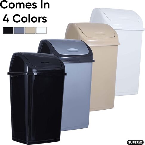 Superio Mini Desktop Trash Can with Swing Top Lid Portable Plastic Garbage Can for Countertop, Desktop, Make up Vanity, Bathroom, Car, Under Sink, Dorm, Compact Waste Bin 5 L, 1.25 Gal. (White) in Saudi Arabia