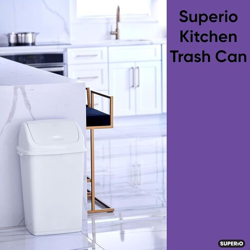 Superio Mini Desktop Trash Can with Swing Top Lid Portable Plastic Garbage Can for Countertop, Desktop, Make up Vanity, Bathroom, Car, Under Sink, Dorm, Compact Waste Bin 5 L, 1.25 Gal. (White) in Saudi Arabia