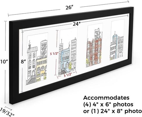EDGEWOOD Collage Picture Frame with Real Glass and Wood - Holds (4) 4"x6" Photos or (1) 8"x24" Panoramic, White in Saudi Arabia