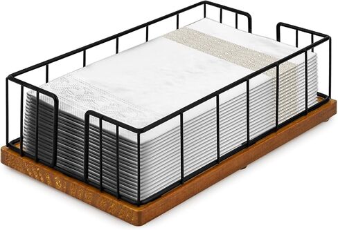 Wooden base cast iron towel rack, bathroom tissue rack, disposable towel rack, Metal Napkin Holder， Modern Napkin Dispenser for Table Kitchen Countertop in Kuwait