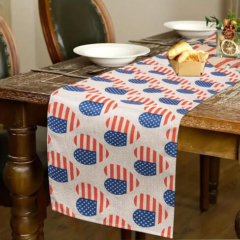 الرابع من يوليو شريط ونجمة العلم الأمريكي الجدول عداء عيد الاستقلال الوطني عطلة المطبخ طاولة الطعام الديكور لديكور المنزل الطرف (13x72 بوصة) in Kuwait