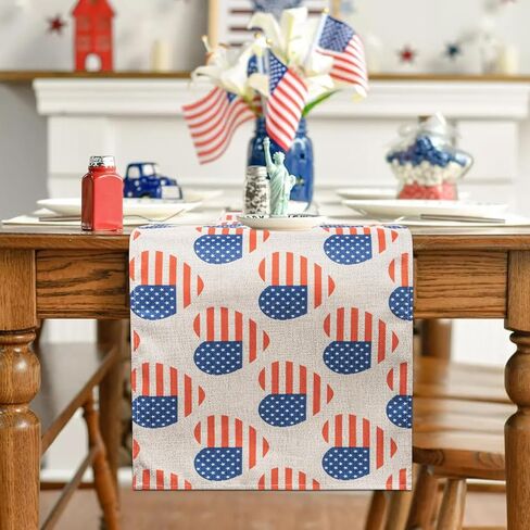 الرابع من يوليو شريط ونجمة العلم الأمريكي الجدول عداء عيد الاستقلال الوطني عطلة المطبخ طاولة الطعام الديكور لديكور المنزل الطرف (13x72 بوصة) in Kuwait