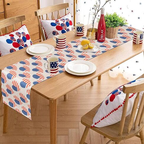 الرابع من يوليو شريط ونجمة العلم الأمريكي الجدول عداء عيد الاستقلال الوطني عطلة المطبخ طاولة الطعام الديكور لديكور المنزل الطرف (13x72 بوصة) in Kuwait
