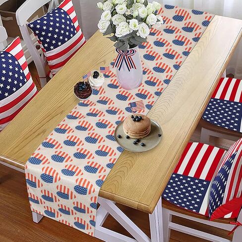 الرابع من يوليو شريط ونجمة العلم الأمريكي الجدول عداء عيد الاستقلال الوطني عطلة المطبخ طاولة الطعام الديكور لديكور المنزل الطرف (13x72 بوصة) in Kuwait