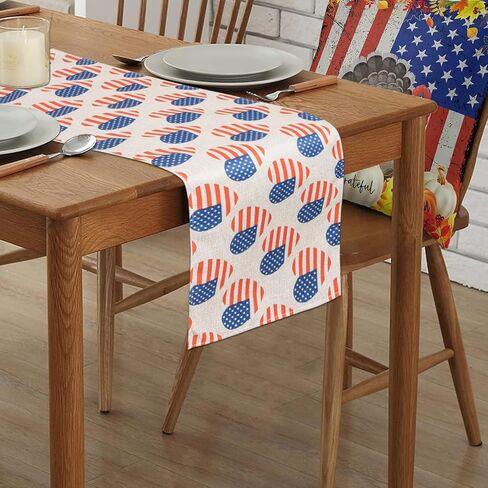 الرابع من يوليو شريط ونجمة العلم الأمريكي الجدول عداء عيد الاستقلال الوطني عطلة المطبخ طاولة الطعام الديكور لديكور المنزل الطرف (13x72 بوصة) in Kuwait