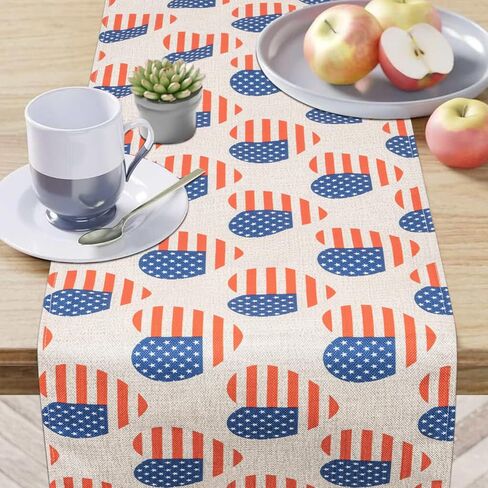 الرابع من يوليو شريط ونجمة العلم الأمريكي الجدول عداء عيد الاستقلال الوطني عطلة المطبخ طاولة الطعام الديكور لديكور المنزل الطرف (13x72 بوصة) in Kuwait