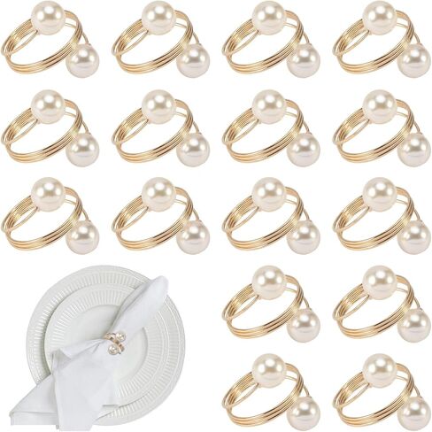 مجموعة من 16 قطعة من حلقات المناديل اللؤلؤية، أبازيم منديل الطاولة الذهبية، حلقات منديل معدنية للعطلات، حاملات أبازيم منديل عيد الفصح لعيد الشكر وعيد الميلاد وحفلات الزفاف وديكور طاولة الطعام (ذهبي) in Kuwait