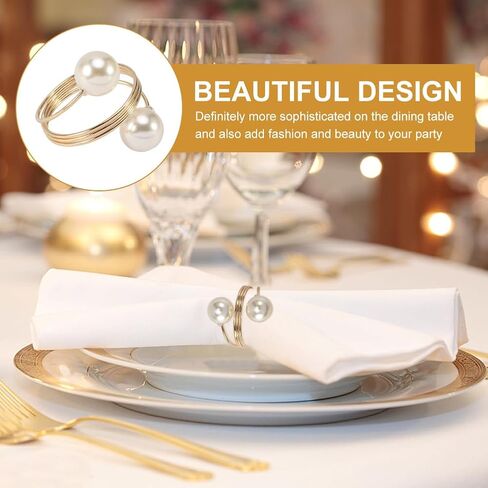 مجموعة من 16 قطعة من حلقات المناديل اللؤلؤية، أبازيم منديل الطاولة الذهبية، حلقات منديل معدنية للعطلات، حاملات أبازيم منديل عيد الفصح لعيد الشكر وعيد الميلاد وحفلات الزفاف وديكور طاولة الطعام (ذهبي) in Kuwait