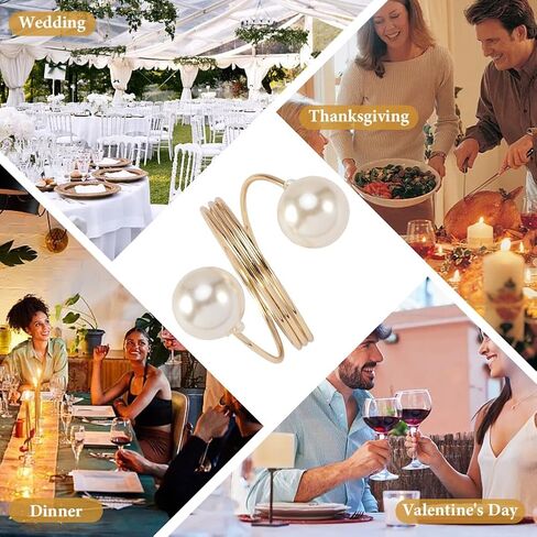 مجموعة من 16 قطعة من حلقات المناديل اللؤلؤية، أبازيم منديل الطاولة الذهبية، حلقات منديل معدنية للعطلات، حاملات أبازيم منديل عيد الفصح لعيد الشكر وعيد الميلاد وحفلات الزفاف وديكور طاولة الطعام (ذهبي) in Kuwait