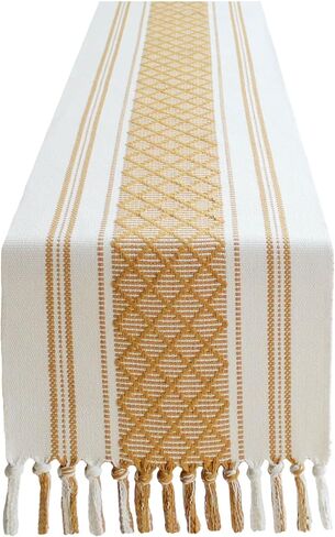 Boho Table Runners Farmhouse Table Runners Woven Table Runners 72inch Long with Tassels Elegant Striped Table Runners for Dining Room ,Wedding,Holiday,Party Table Decor (Classic Black, 14x72inch) in Saudi Arabia