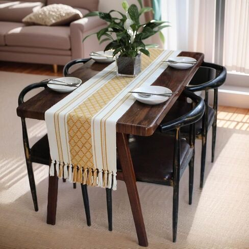 Boho Table Runners Farmhouse Table Runners Woven Table Runners 72inch Long with Tassels Elegant Striped Table Runners for Dining Room ,Wedding,Holiday,Party Table Decor (Classic Black, 14x72inch) in Saudi Arabia