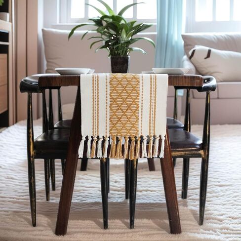 Boho Table Runners Farmhouse Table Runners Woven Table Runners 72inch Long with Tassels Elegant Striped Table Runners for Dining Room ,Wedding,Holiday,Party Table Decor (Classic Black, 14x72inch) in Saudi Arabia