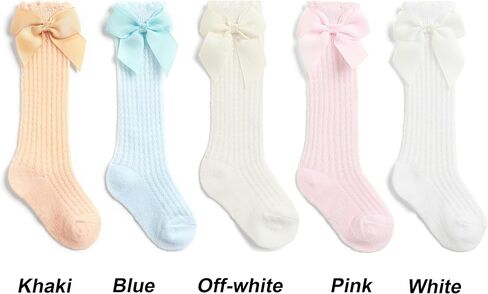 5 Pack Baby Girl Knee High Socks Mesh Breathable Toddler Long Stockings Cute Bow Newborn Cotton Socks in Saudi Arabia