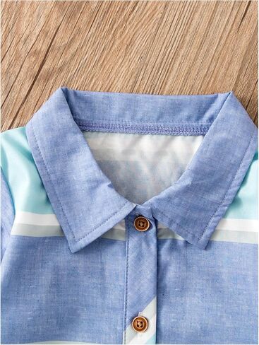 MakeMeChic Boy's 2 Piece Summer Outfits Striped Short Sleeve Button Down Collar Shirt Tops and Shorts Set in Saudi Arabia