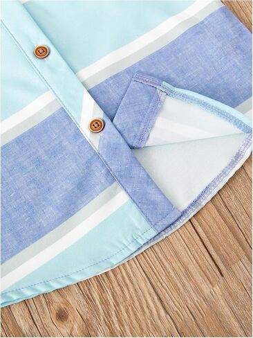 MakeMeChic Boy's 2 Piece Summer Outfits Striped Short Sleeve Button Down Collar Shirt Tops and Shorts Set in Saudi Arabia