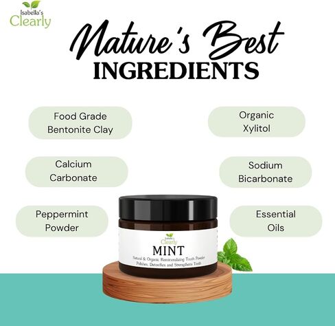 Isabella’s Clearly Mint Remineralizing Tooth Powder | Teeth Whitening Natural Fluoride Free Toothpaste for Adults, Kids, Sensitive Teeth and Gums | Xylitol, Baking Soda, Clay, Calcium (Mint Flavor) in Kuwait