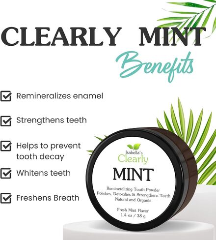 Isabella’s Clearly Mint Remineralizing Tooth Powder | Teeth Whitening Natural Fluoride Free Toothpaste for Adults, Kids, Sensitive Teeth and Gums | Xylitol, Baking Soda, Clay, Calcium (Mint Flavor) in Kuwait